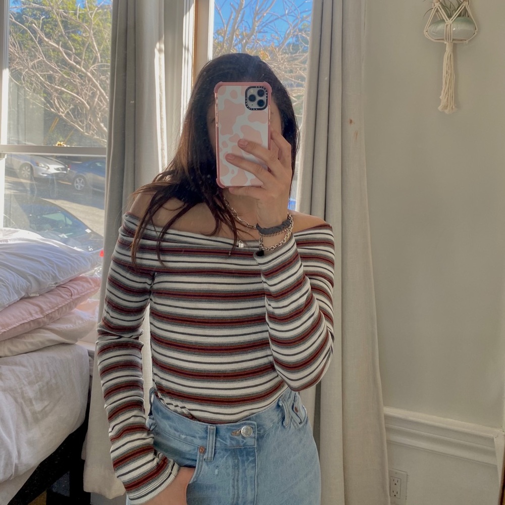Striped off the shoulder shirt